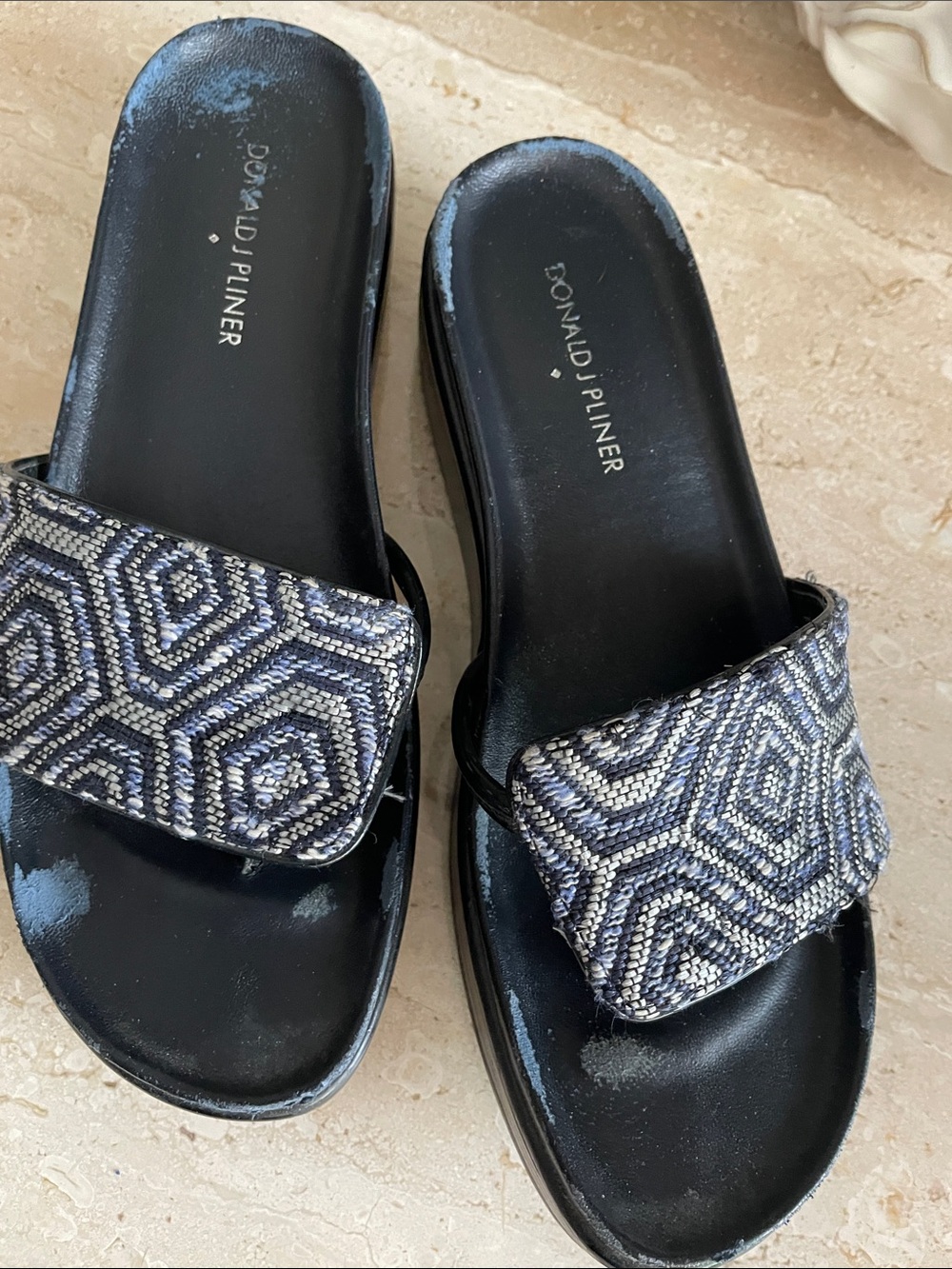 Donald J. Pliner Black Slide Sandals with Geometric Strap